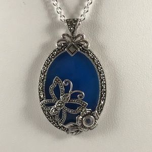 COPY - Blue stone and marcasite pendant Sterling silver